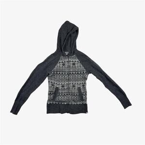 Eddie Bauer  grey white knitted sweater zip up with hood - size small